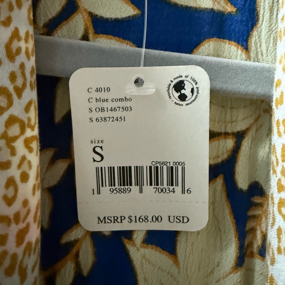 NWT Free People Blue and Cream Floral Kimono Duster Size S - Picture 7 of 15